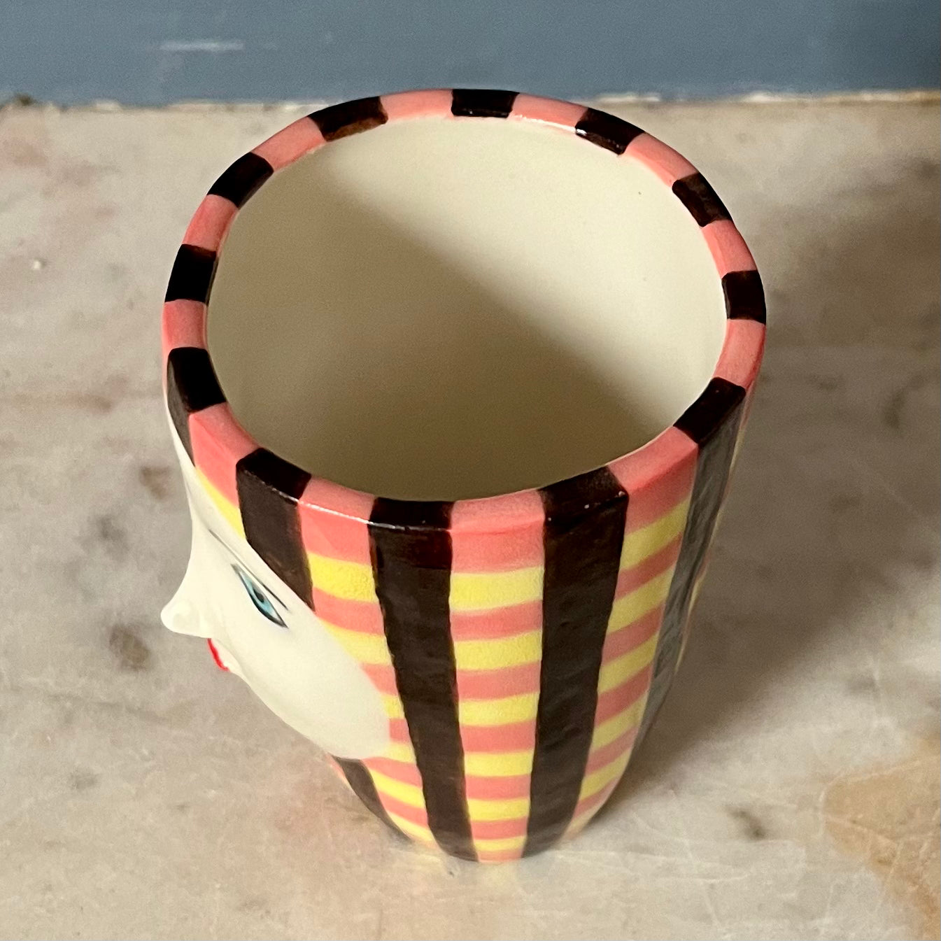 Pink, Yellow and Chocolate Striped Cup