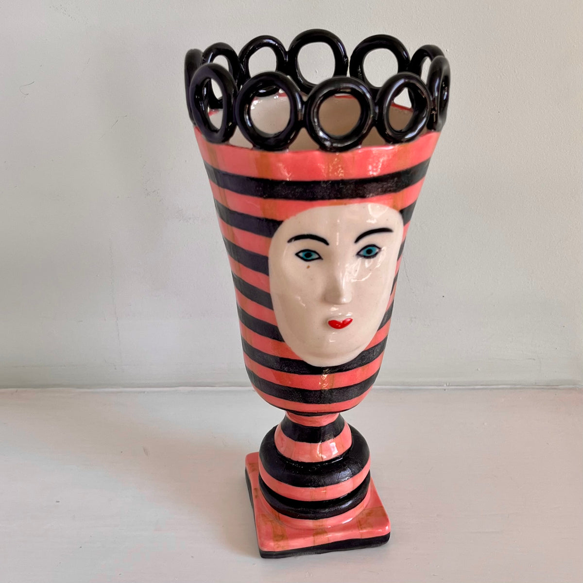Liquorice Black and Pink Striped Vase
