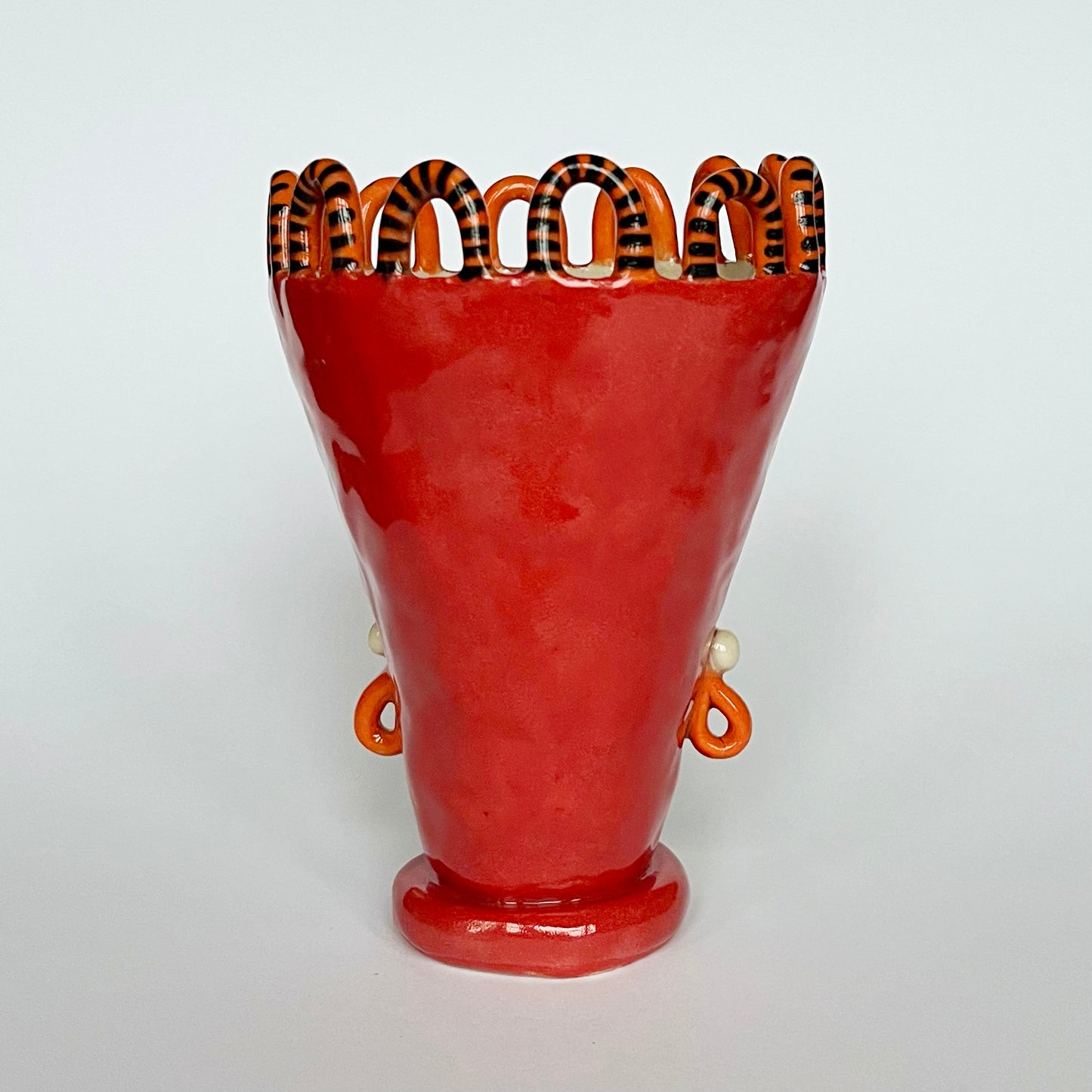Red with Orange and Black Stripy Looped Crown and Earrings