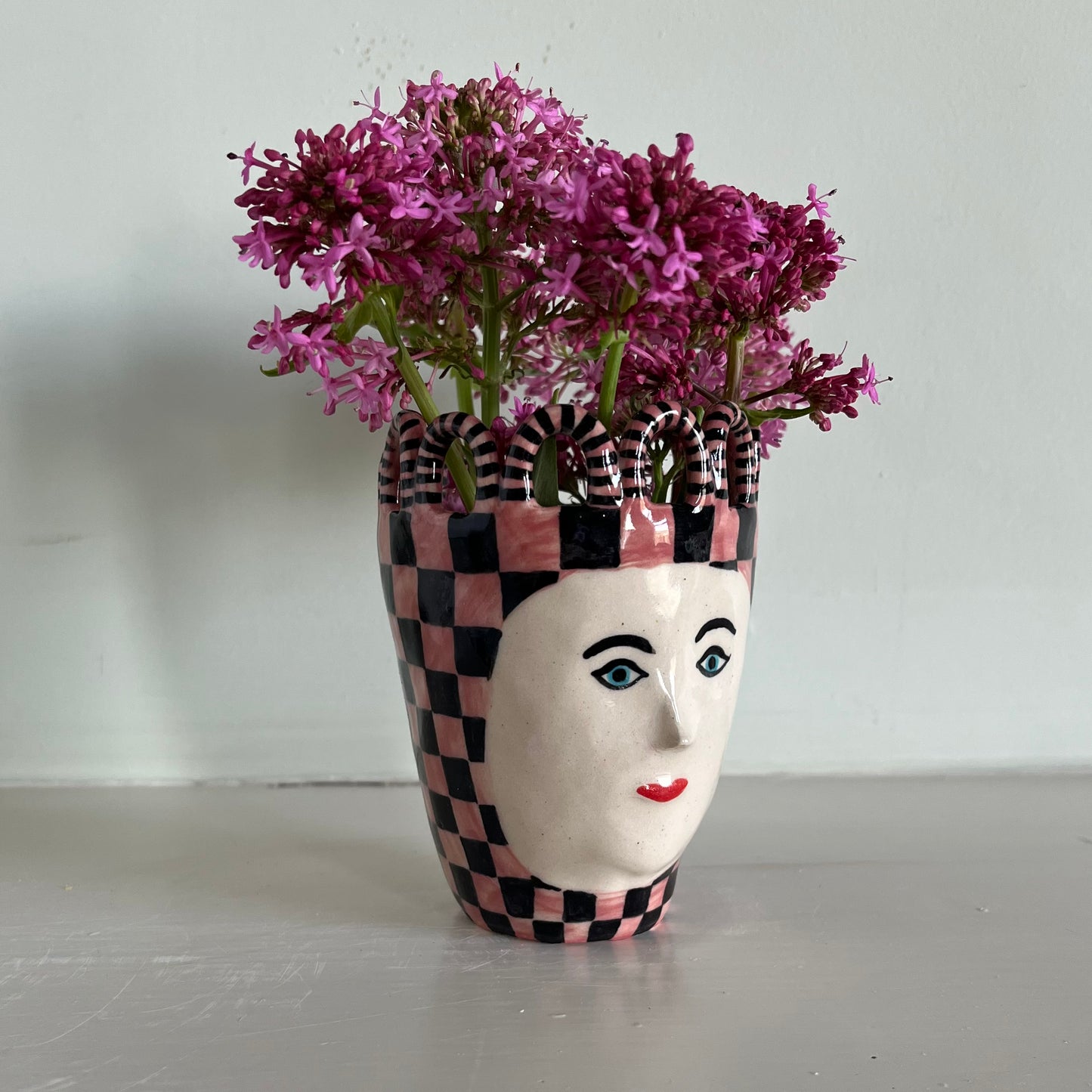 Pink and Black Checkered Head pot