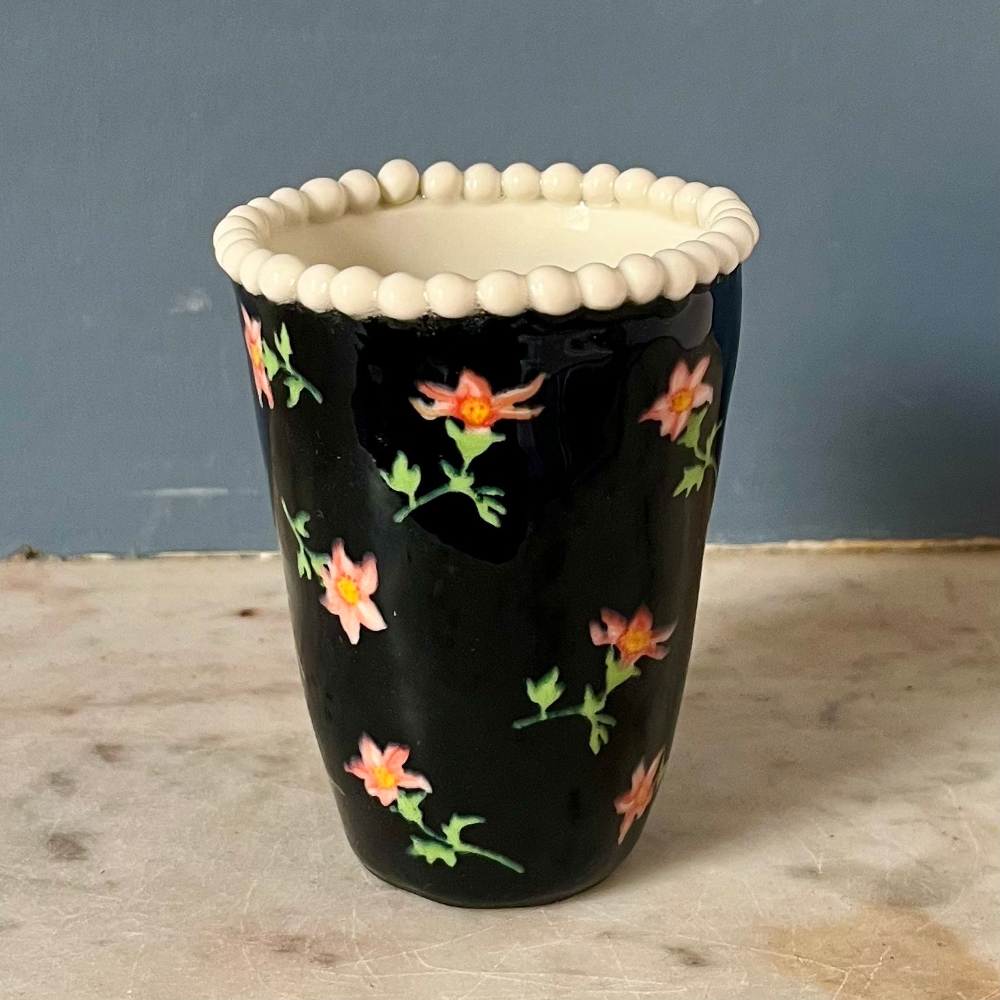 Peachy Yellow Flowers on Black with Pearl Crown