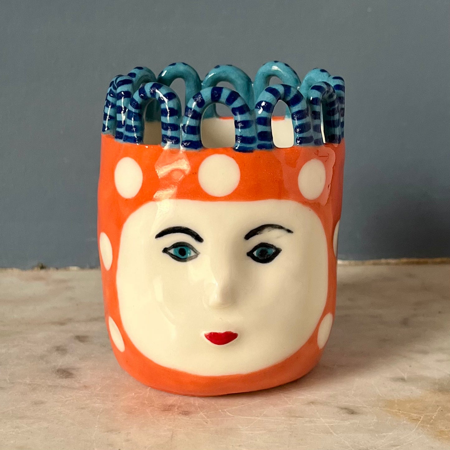 Orange with White Spots and Blue on Turquoise Looped Crown