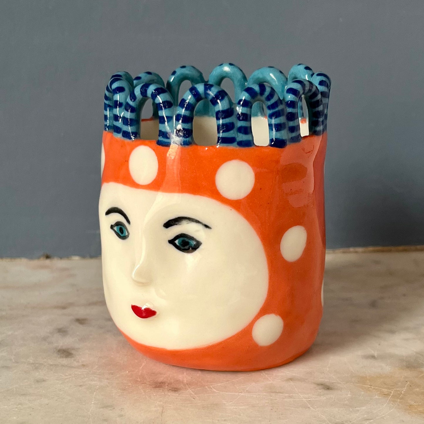 Orange with White Spots and Blue on Turquoise Looped Crown