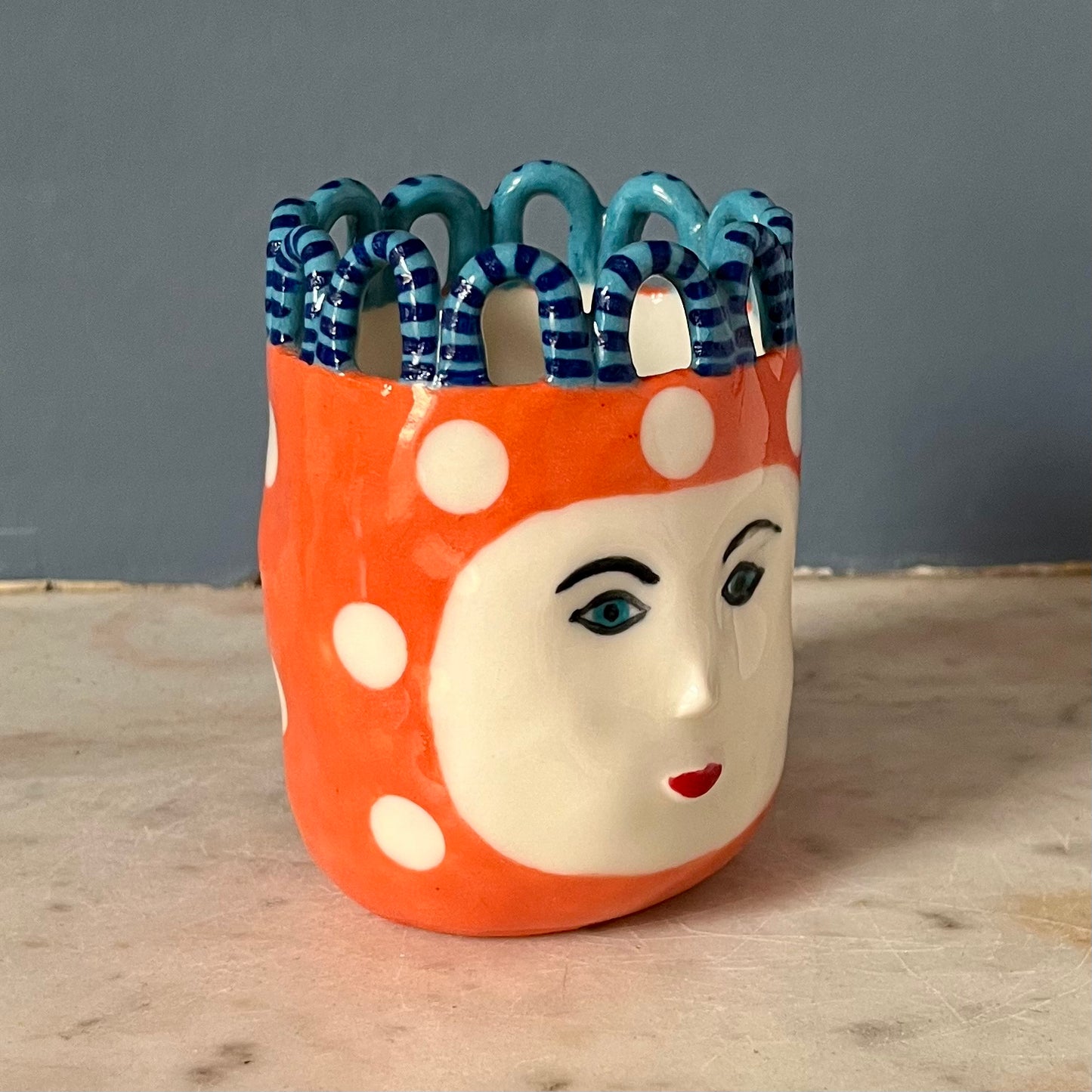 Orange with White Spots and Blue on Turquoise Looped Crown