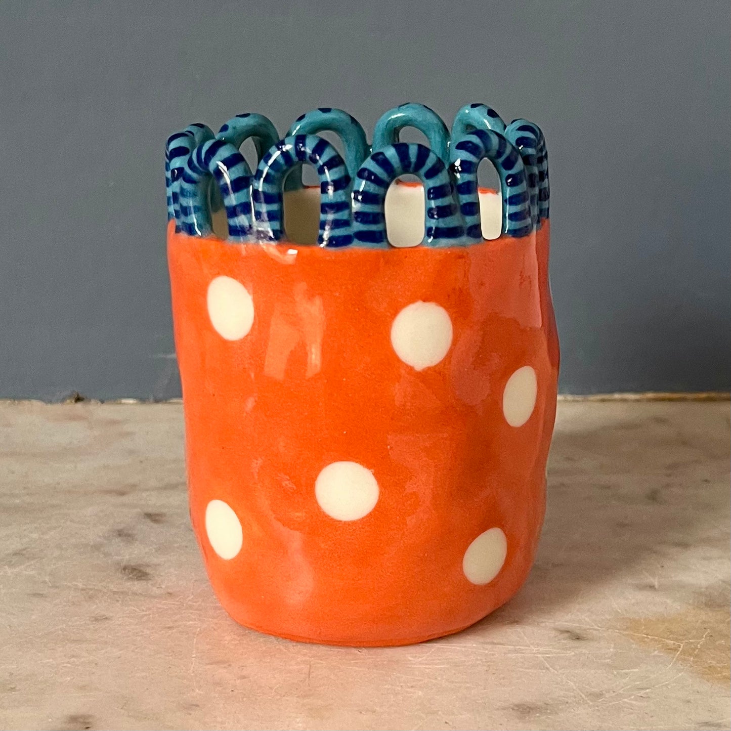 Orange with White Spots and Blue on Turquoise Looped Crown