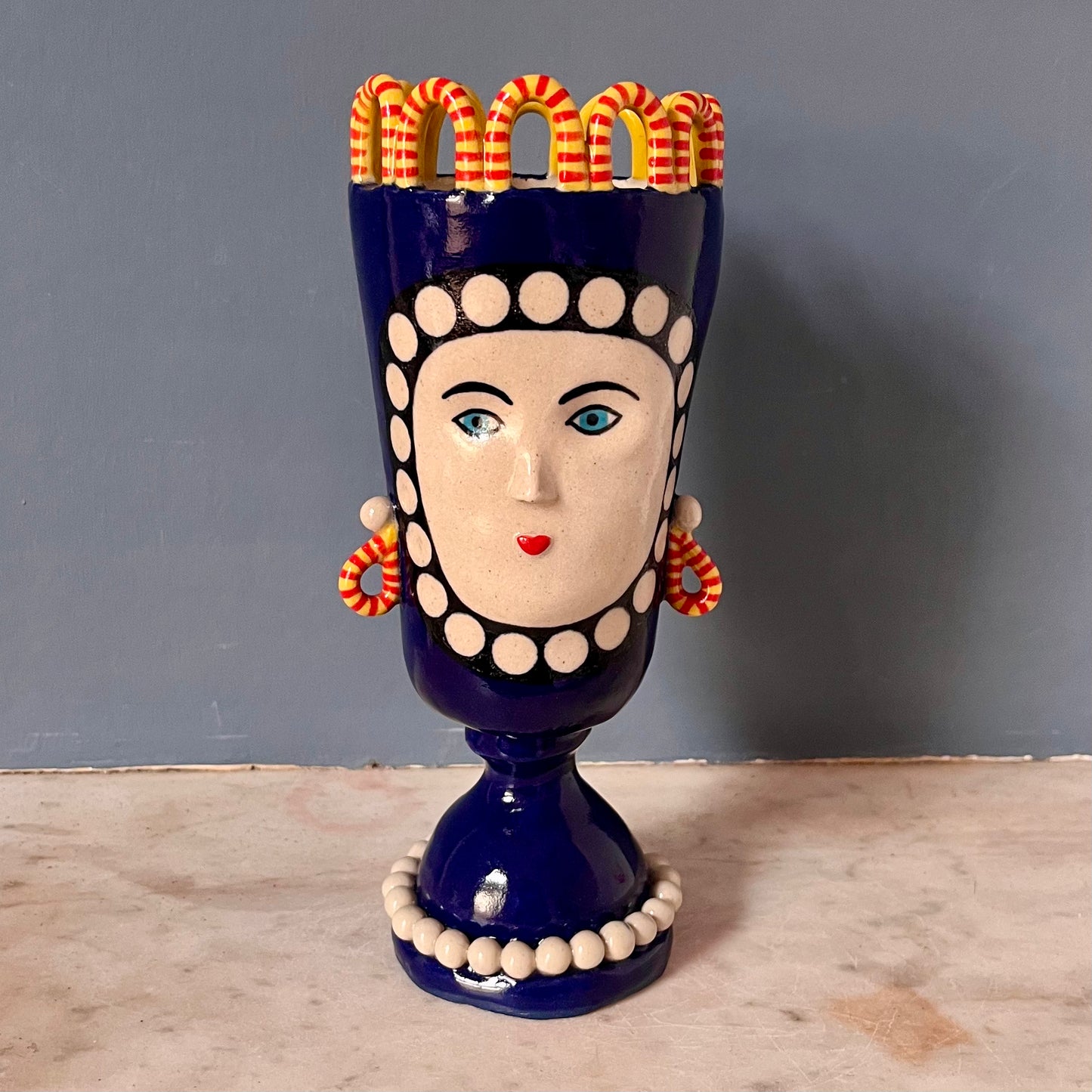 King Fiisher Blue Tall Lady with Pearl Necklace