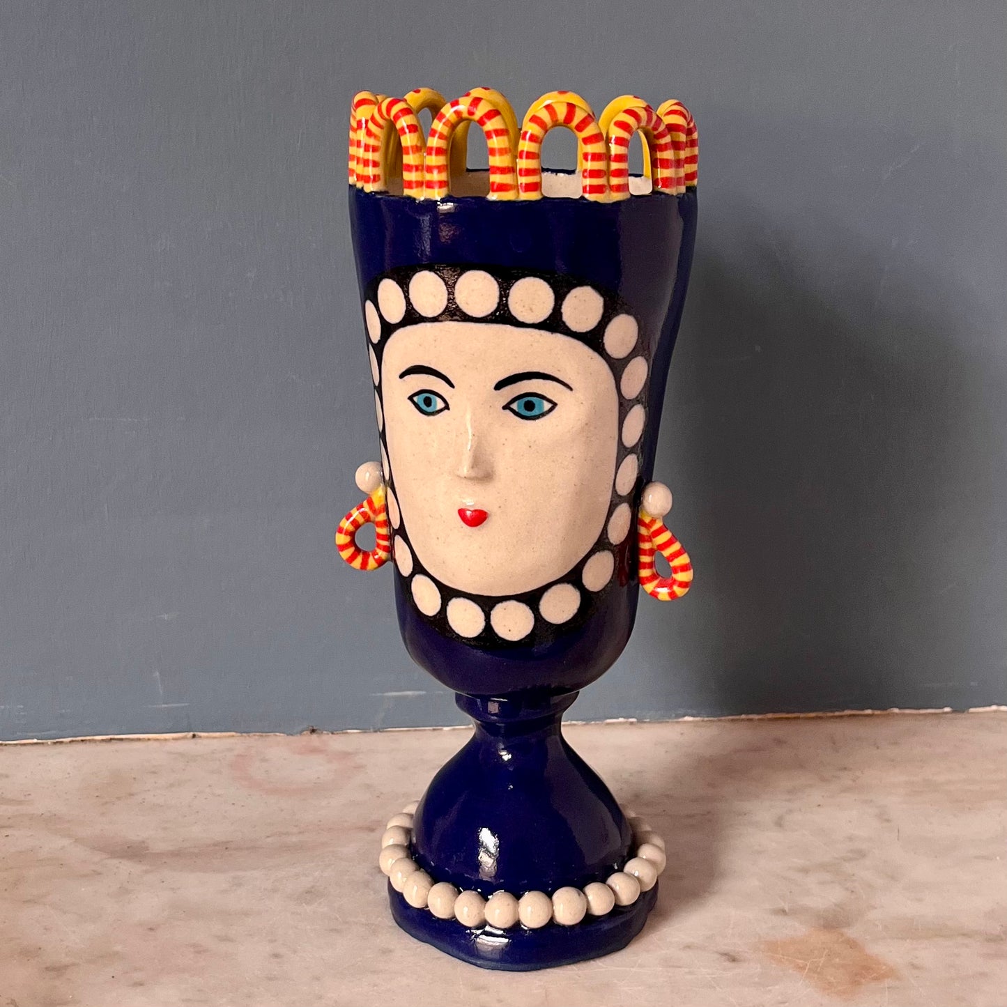 King Fiisher Blue Tall Lady with Pearl Necklace