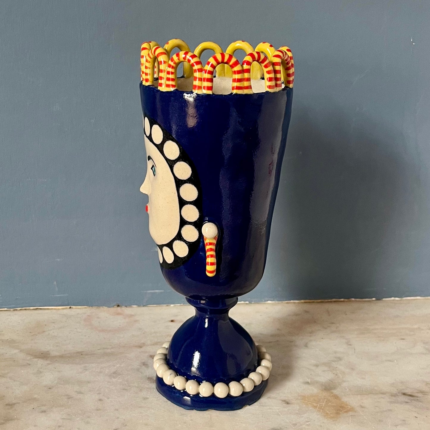 King Fiisher Blue Tall Lady with Pearl Necklace