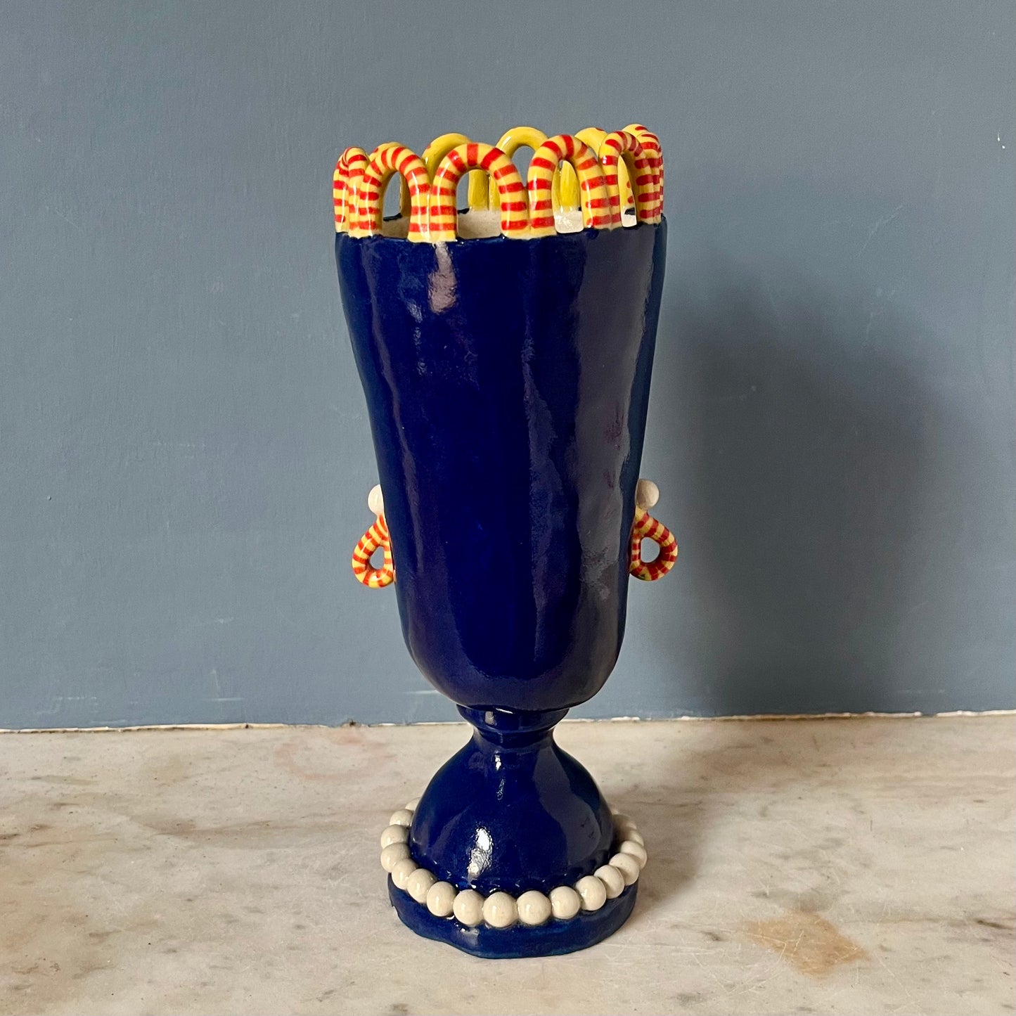 King Fiisher Blue Tall Lady with Pearl Necklace
