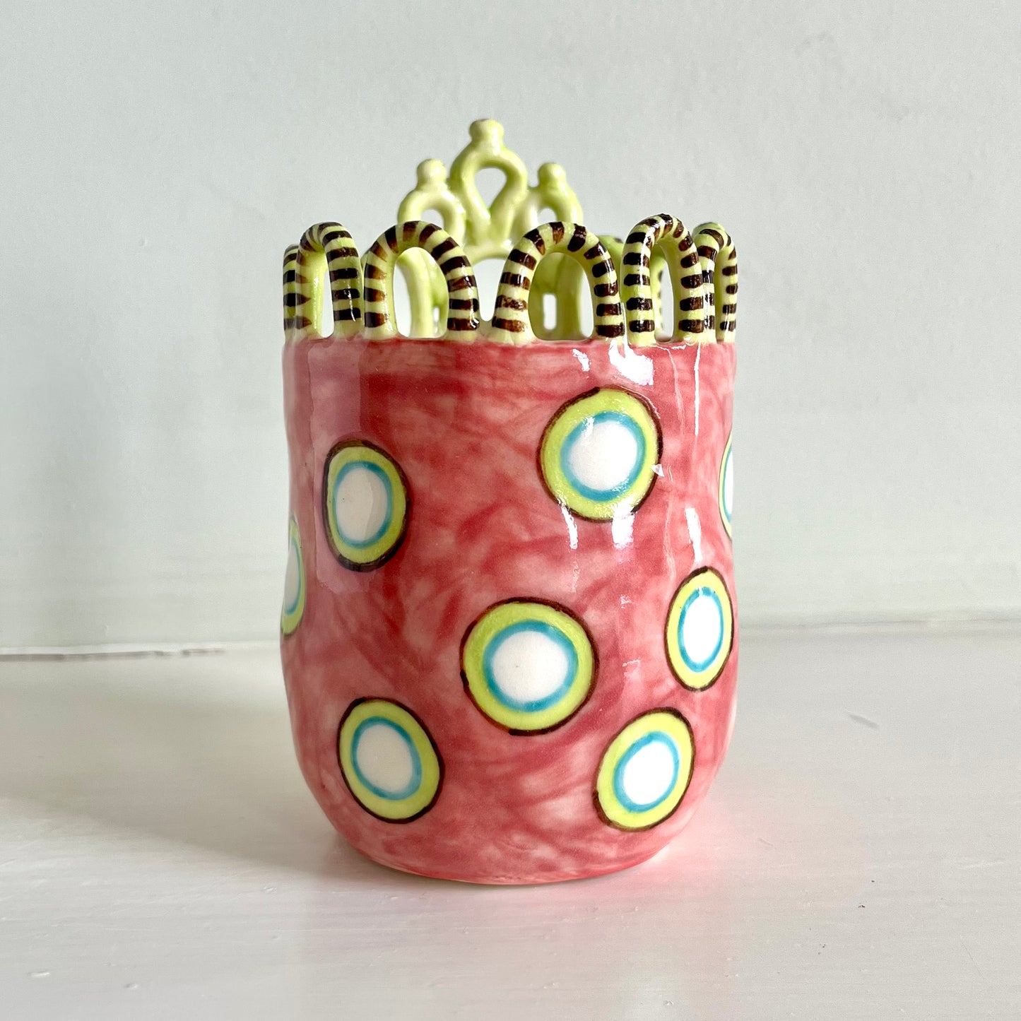 Porcelain White Dots on Raspberry Pink Lady