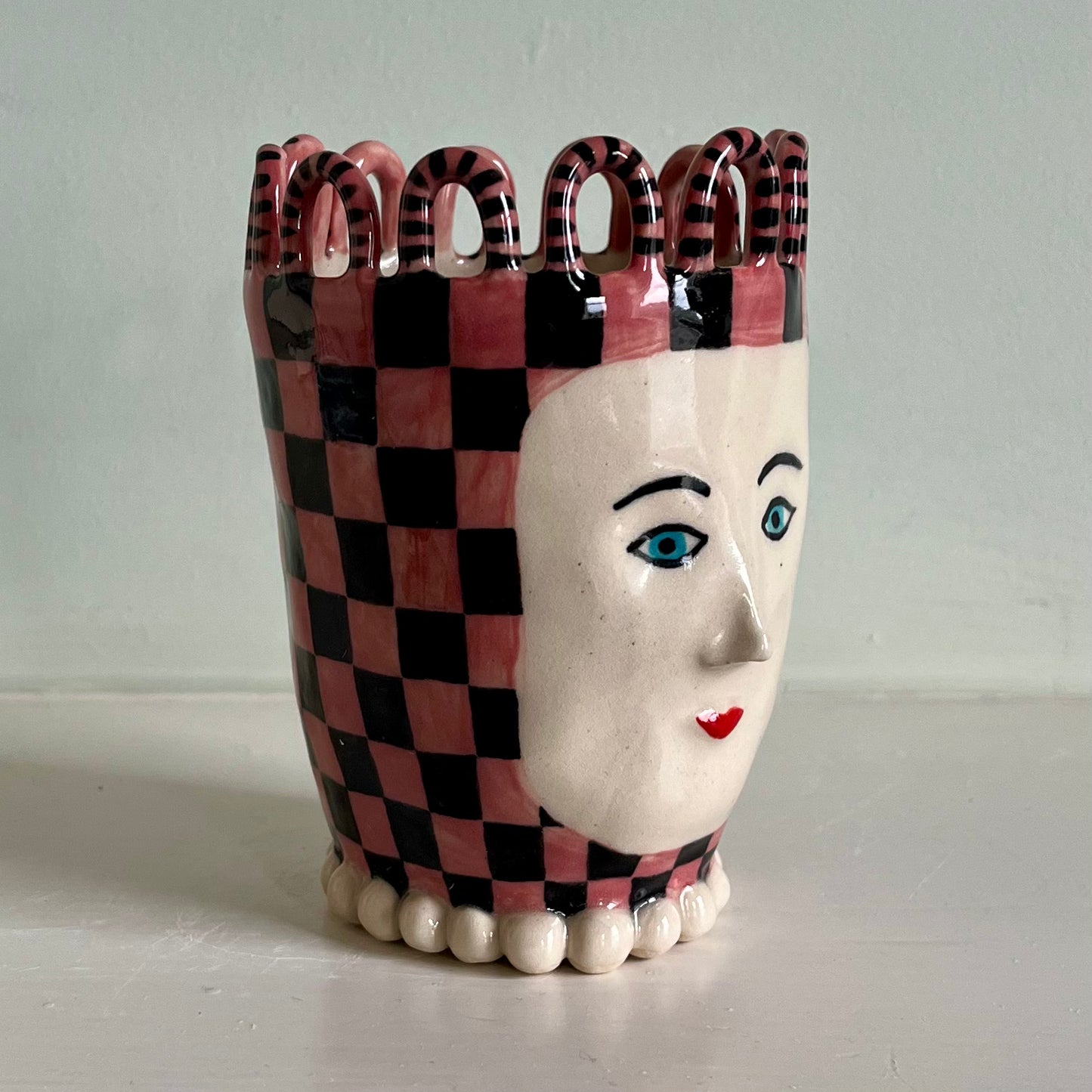 Raspberry Pink and Black Checkered Lady