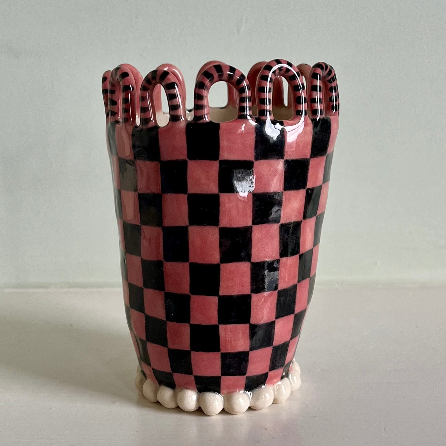 Raspberry Pink and Black Checkered Lady