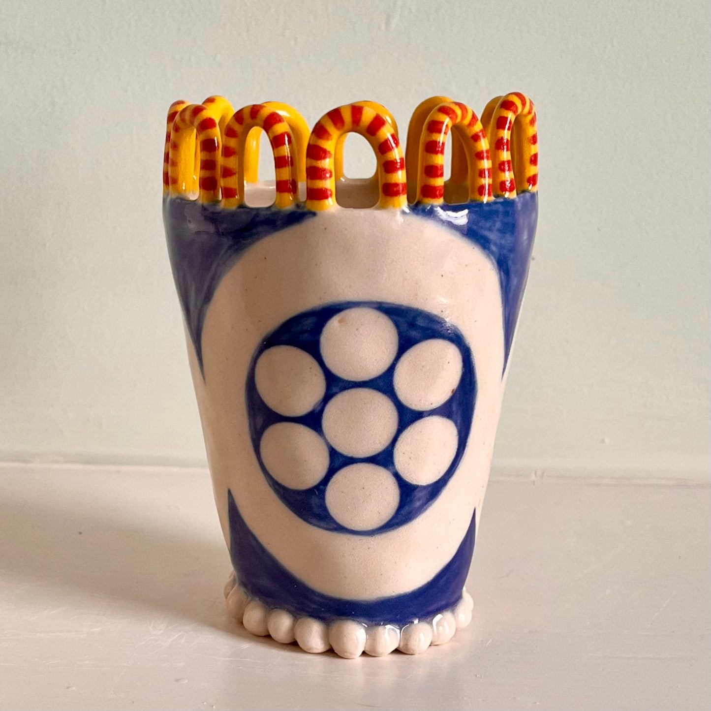 White Spots on Royal Blue with Pearls