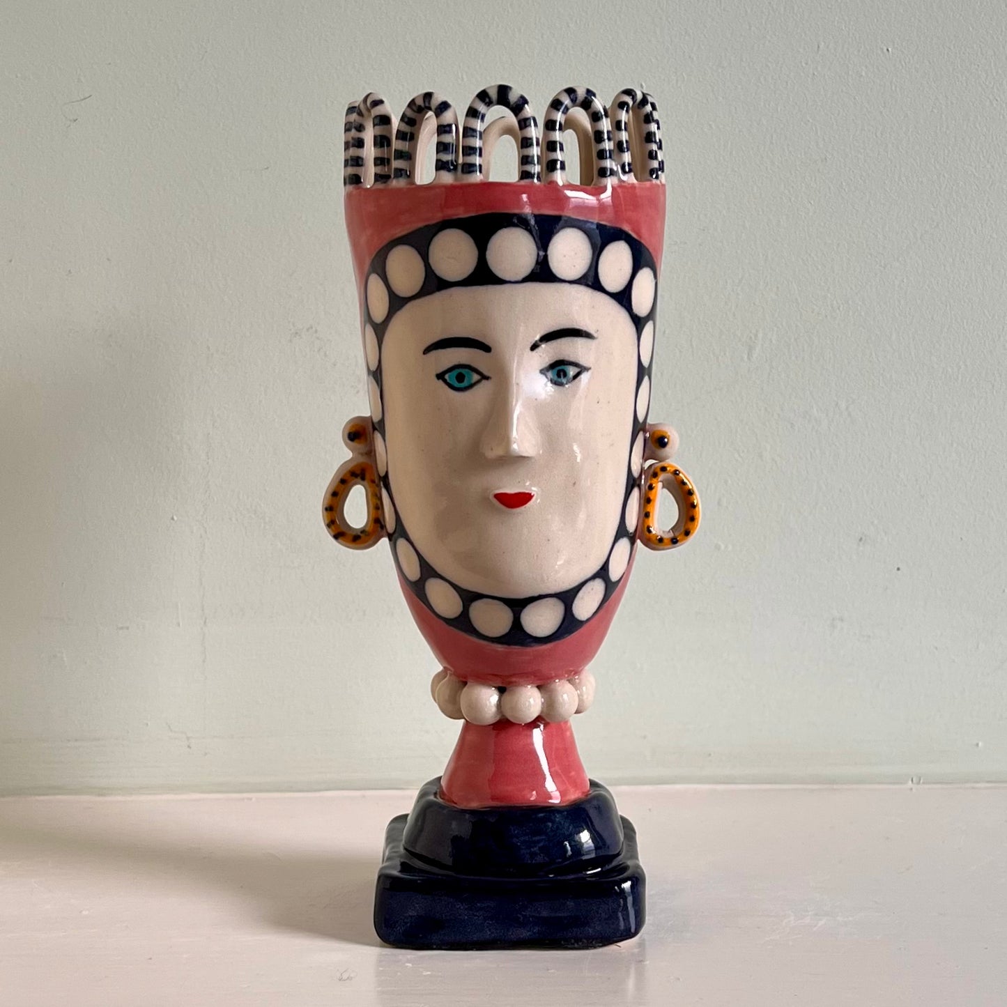 Raspberry Pink Tall Lady with White Spots and Earrings