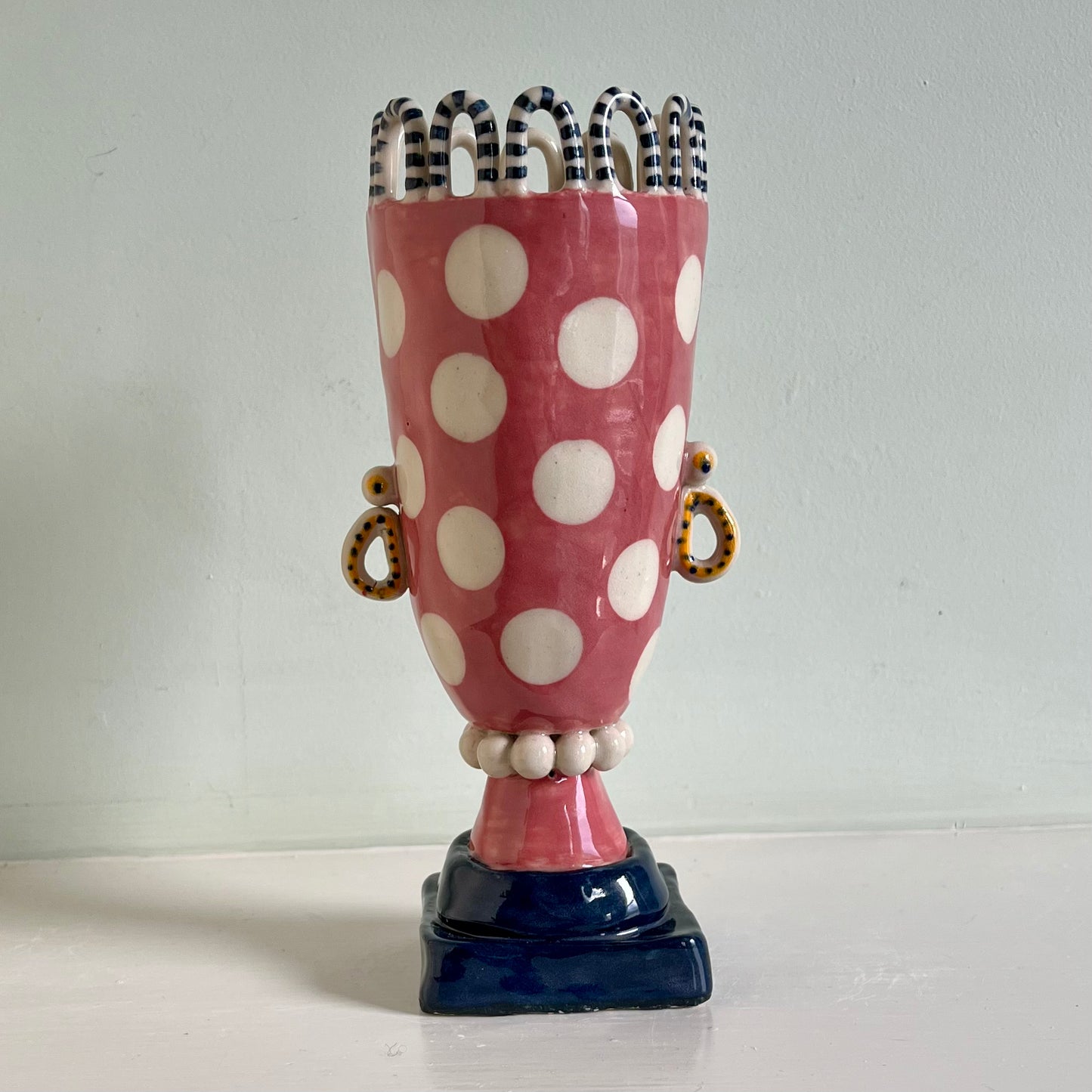 Raspberry Pink Tall Lady with White Spots and Earrings