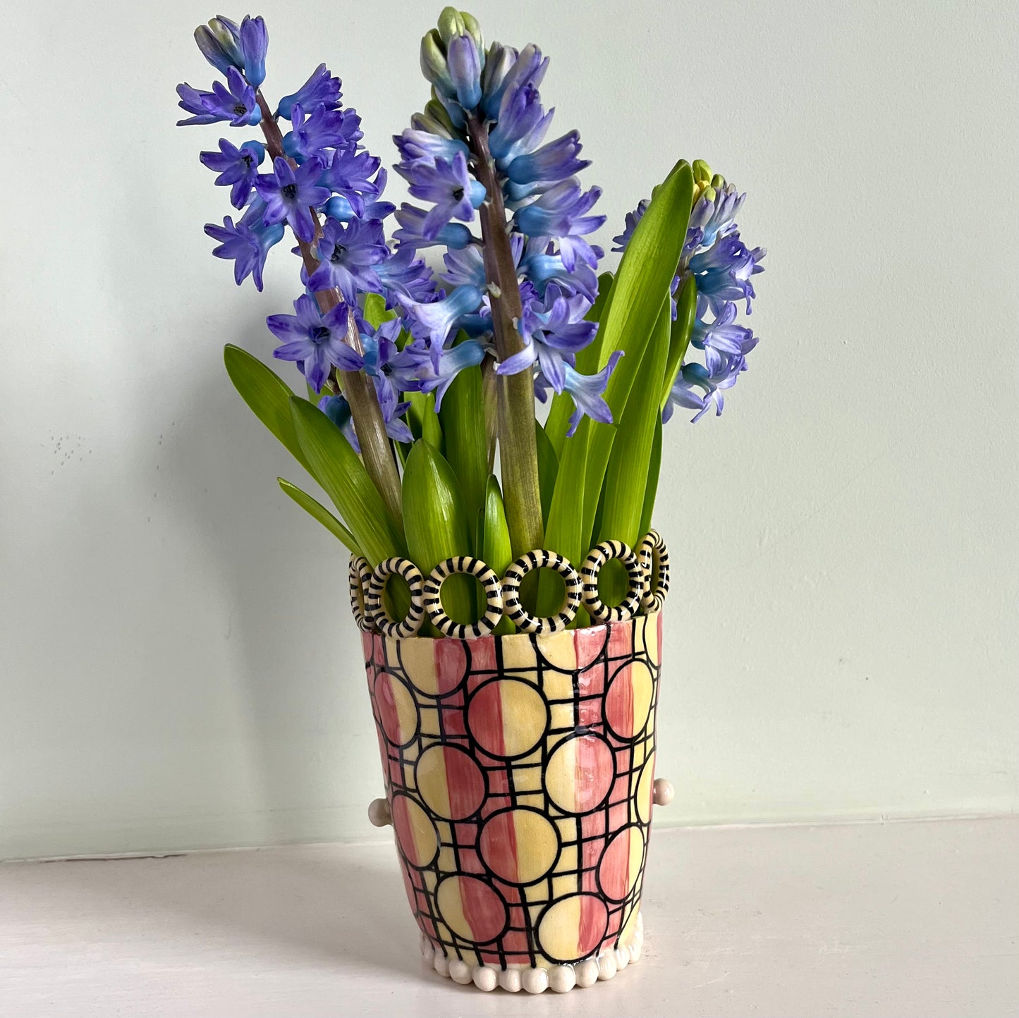 Honeydew and Pink Check and Circle Lady with Black Stripy Rings