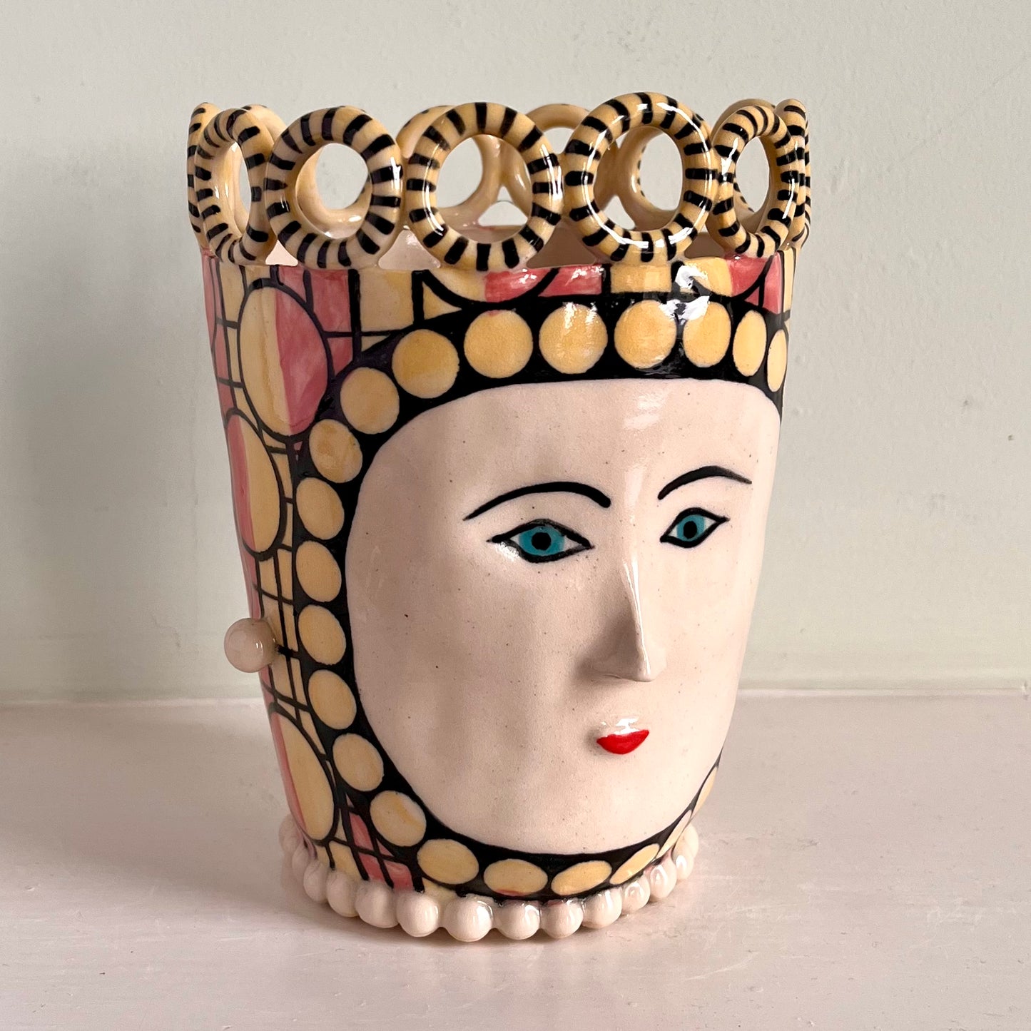 Honeydew and Pink Check and Circle Lady with Black Stripy Rings