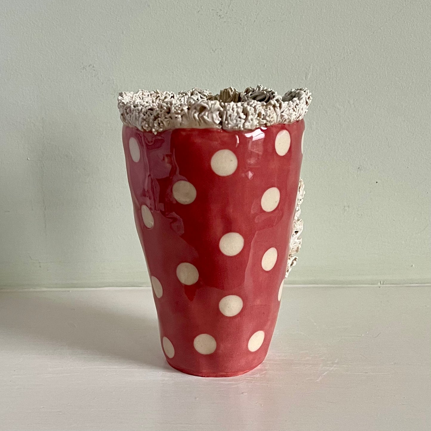 White Spots on Pink with Fur Hood and Crown