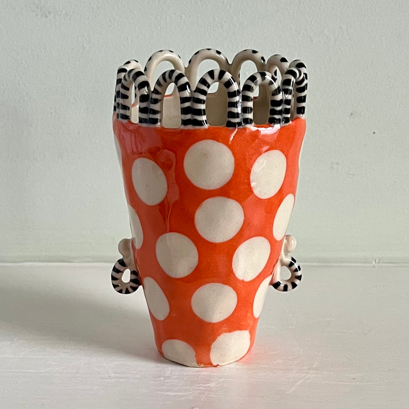 Orange with White Dots Lady Wearing Droplet Earrings