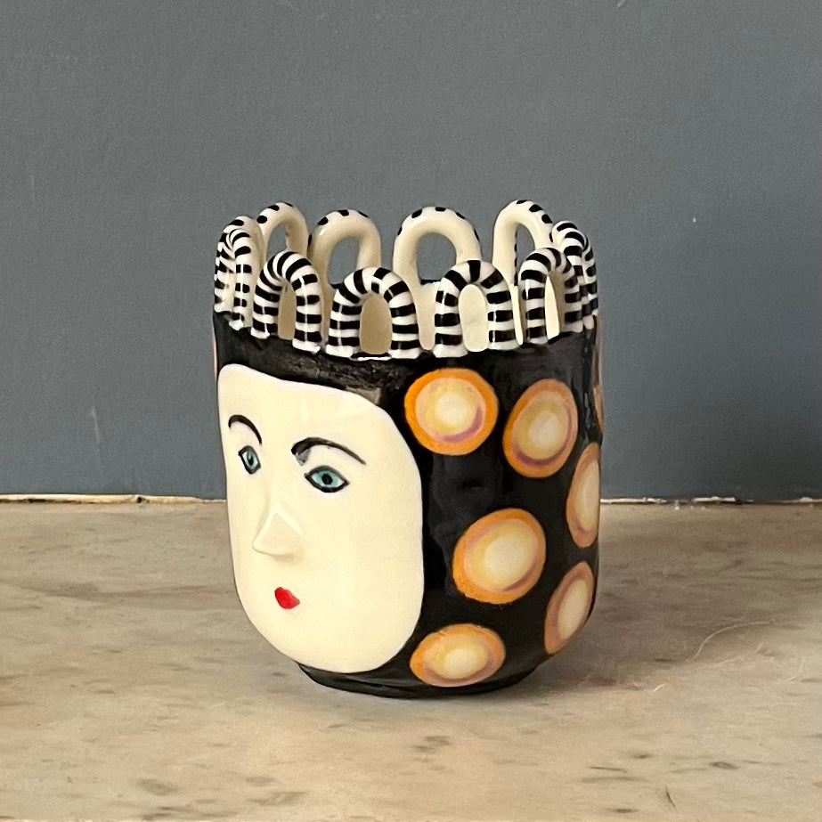 Porcelain Orange, Lilac and White Circles on Black