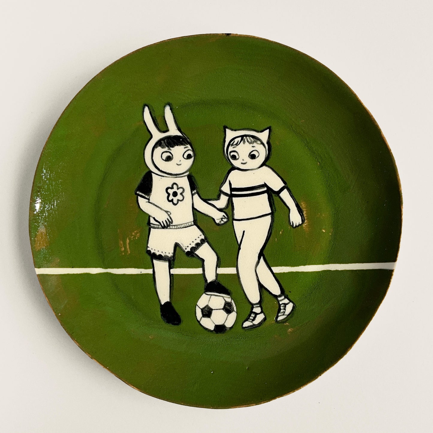 Rabbit and Cat play Football plate