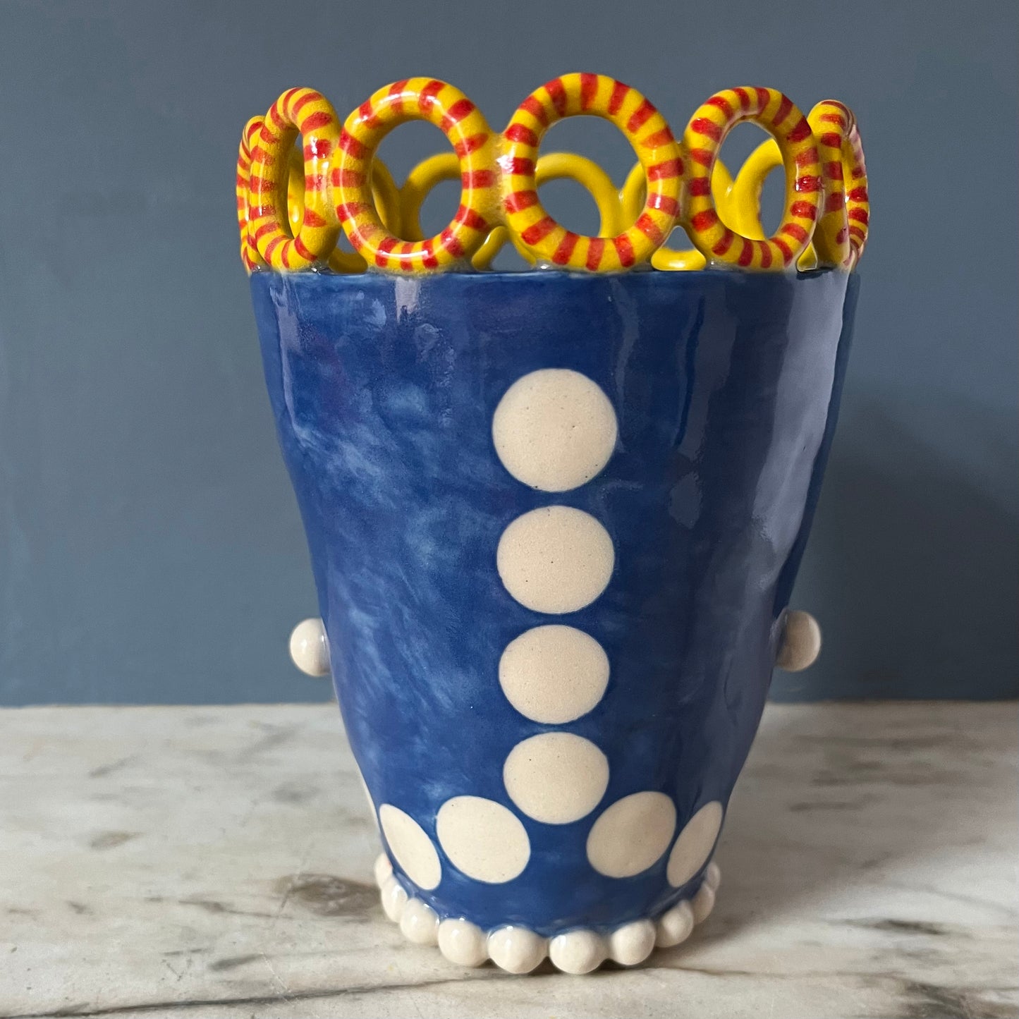 Large White Spots on Royal Blue with Pearls