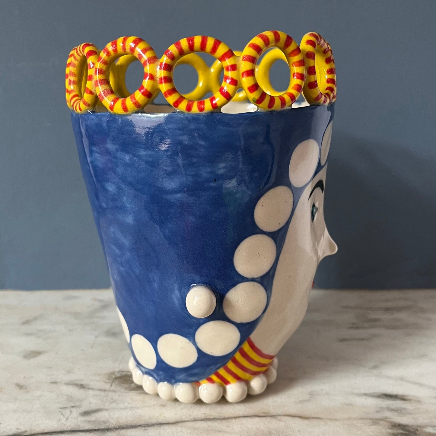 Large White Spots on Royal Blue with Pearls