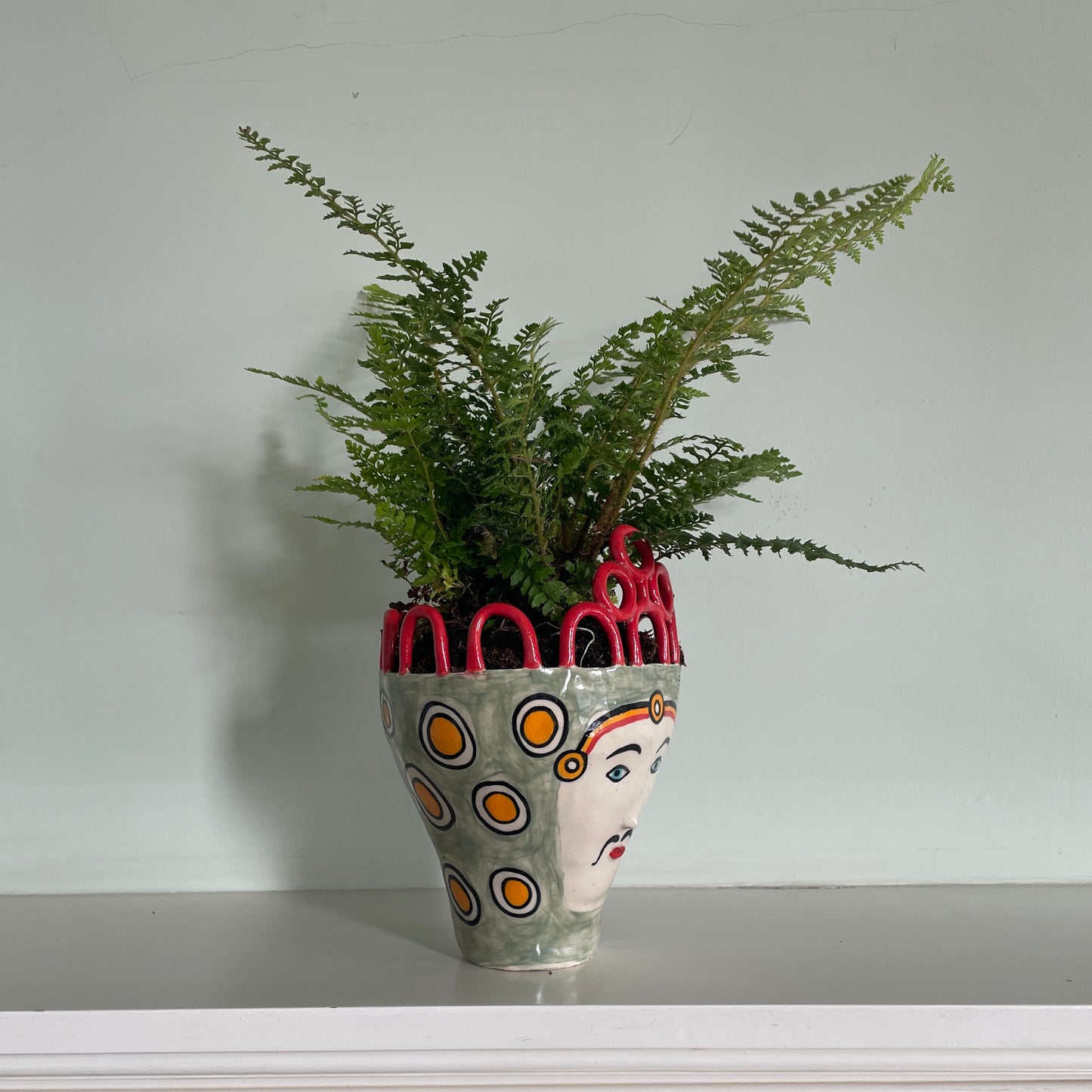 Red Crowned Man Head Pot