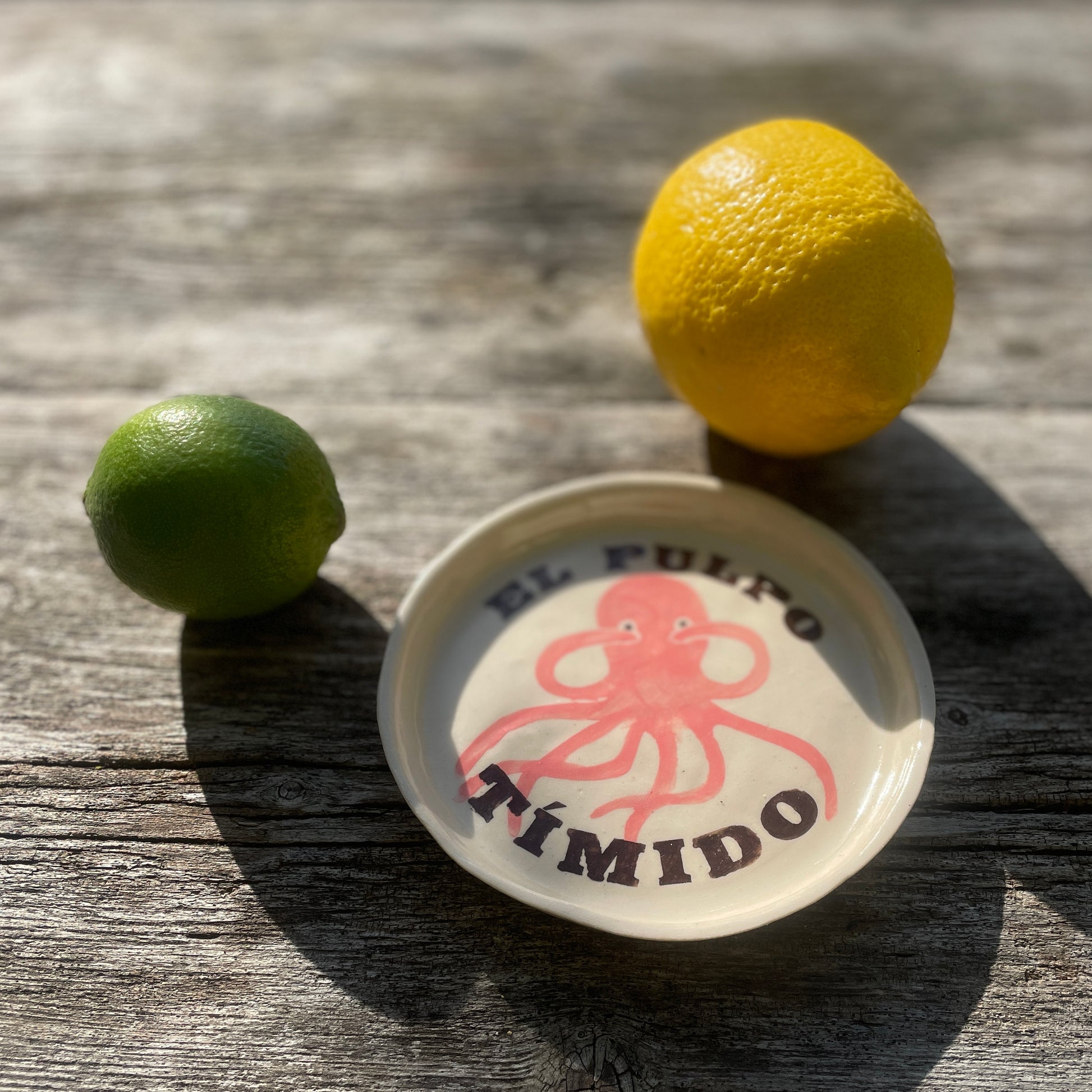 The Shy Octopus dish on wooden table