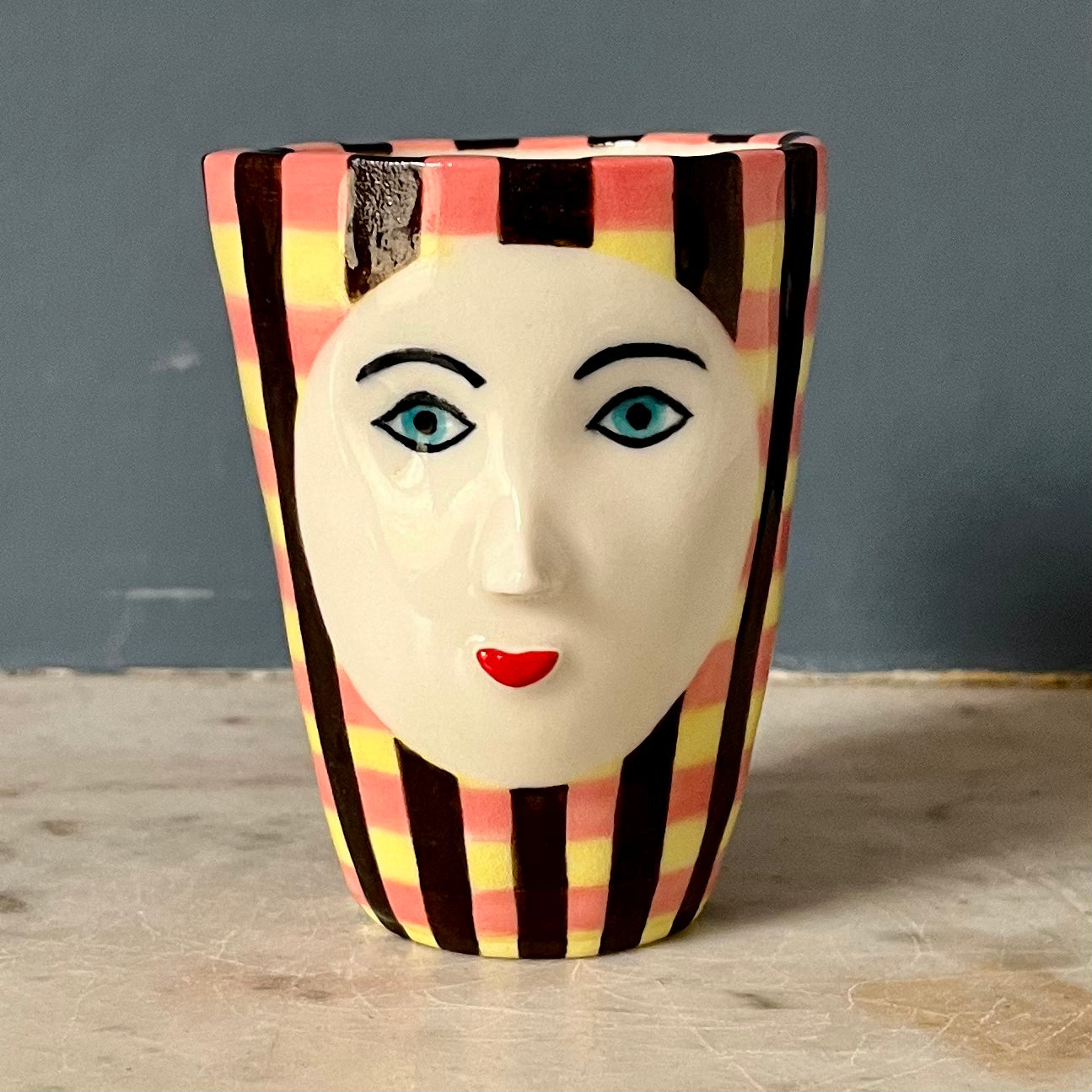 Pink, Yellow and Chocolate Striped Cup