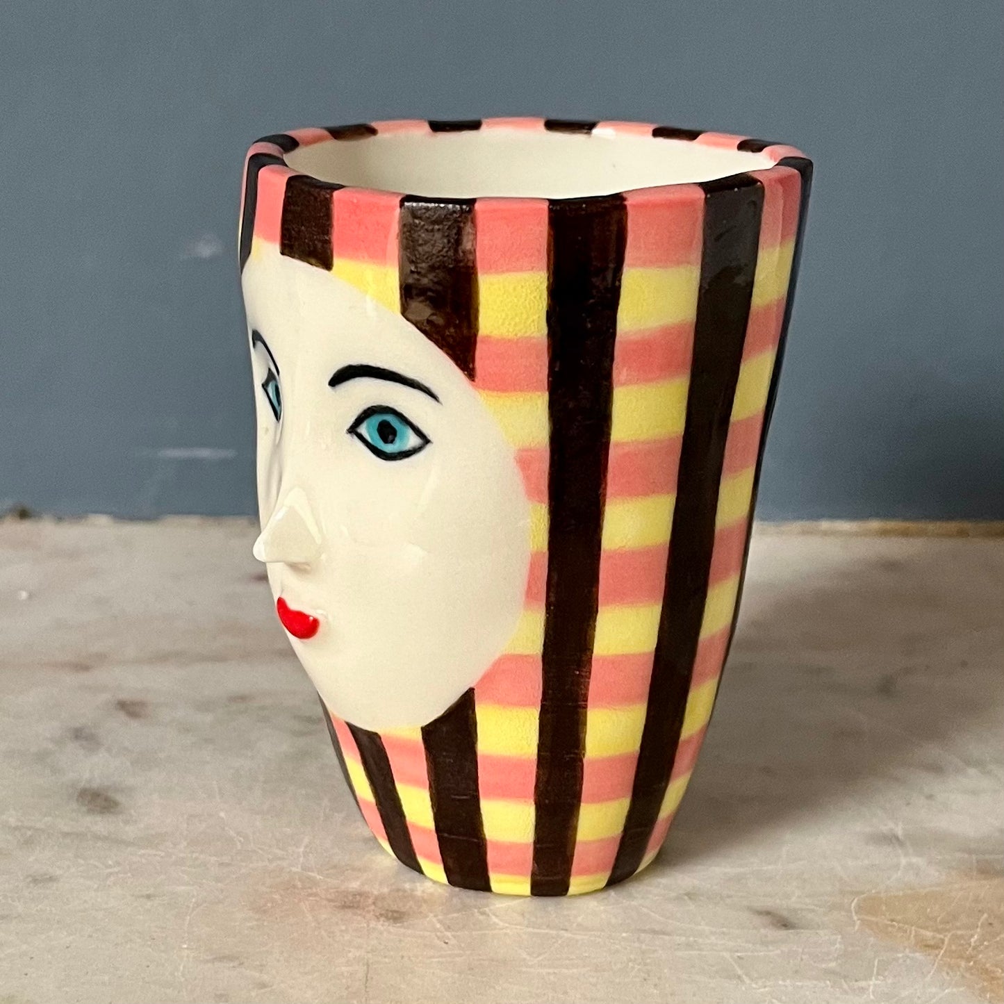 Pink, Yellow and Chocolate Striped Cup