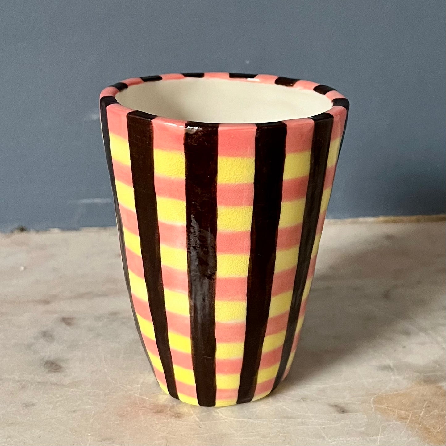 Pink, Yellow and Chocolate Striped Cup