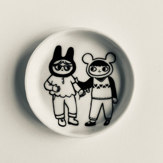 Bunny and Mouse on Valentines Day plate