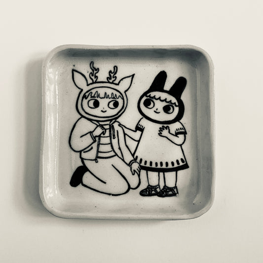 Deer and Bunny Have a Catch-up plate