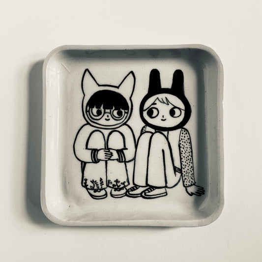 Fox and Bunny Sitting on the Floor plate