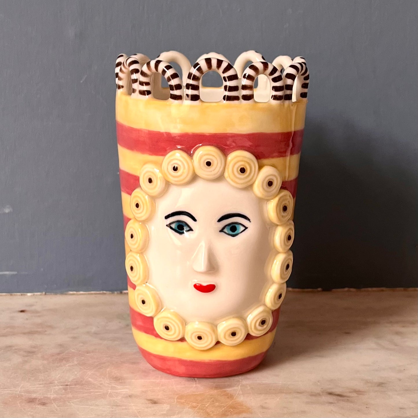 Rhubarb and Custard Striped Lady with Swirly Biscuit Surround