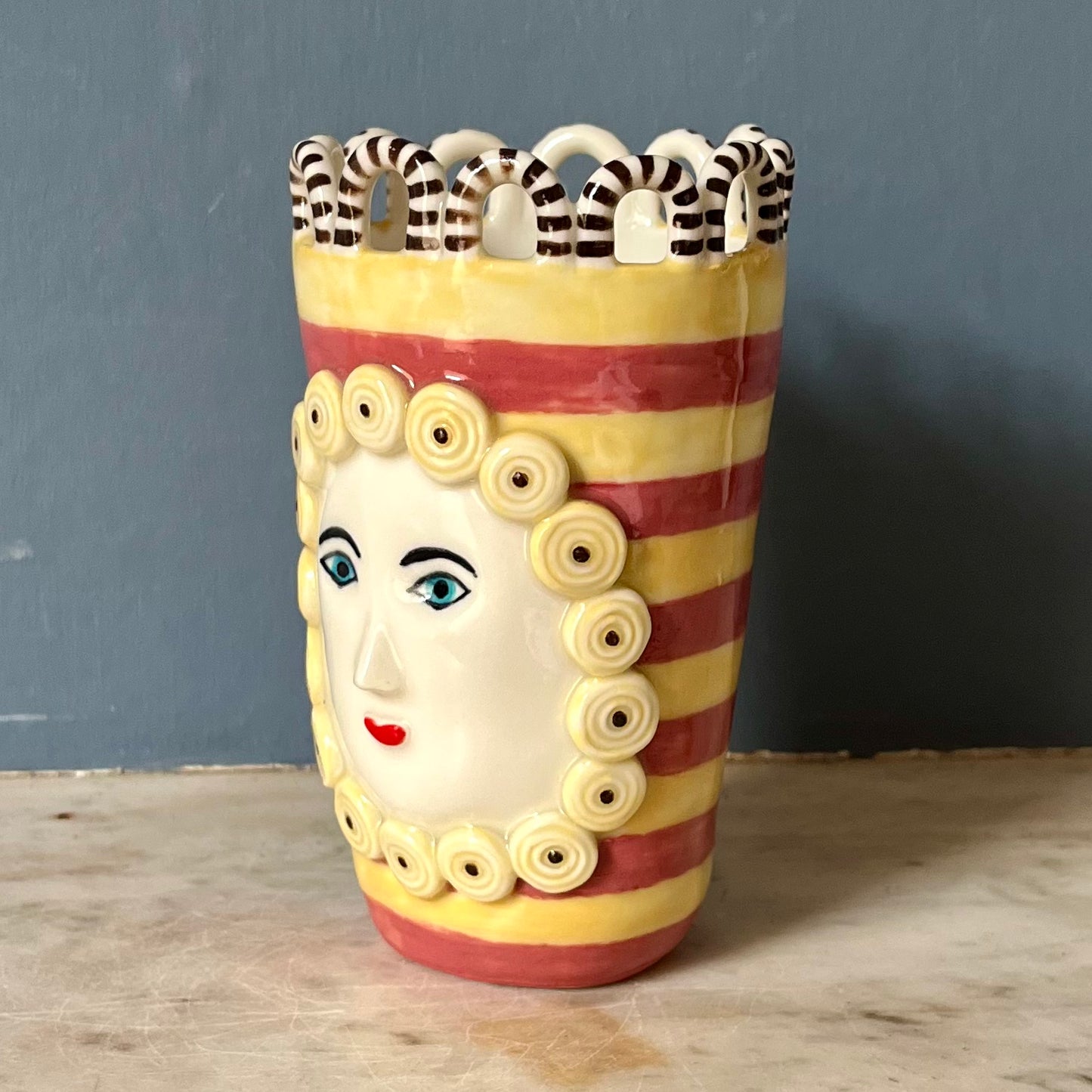 Rhubarb and Custard Striped Lady with Swirly Biscuit Surround