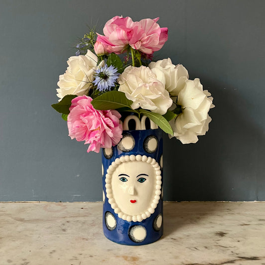 Royal Blue with White Orbs Lady with White Looped Crown