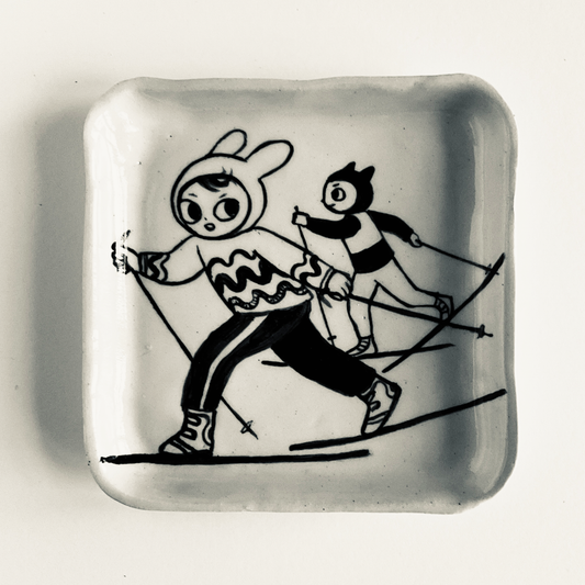 Bunny and Cat go Cross Country Skiing plate