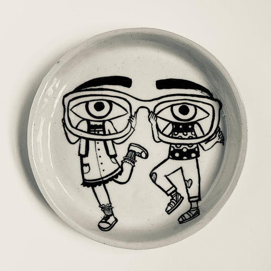 Friends dressed as Eyes, Eyebrows, and Glasses plate