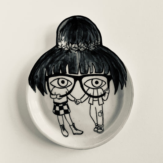Friends dressed as Eyes and Hair 2 plate
