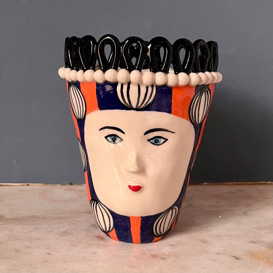 Black Droplet Crown with Painted Baubles on Orange and Blue Stripes