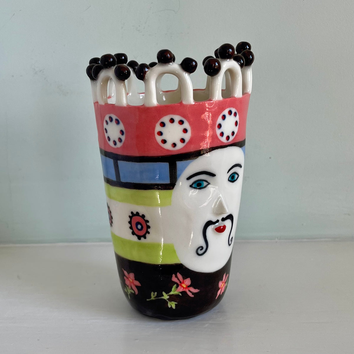 Flowers and Cogs Lady on Pastel Stripes