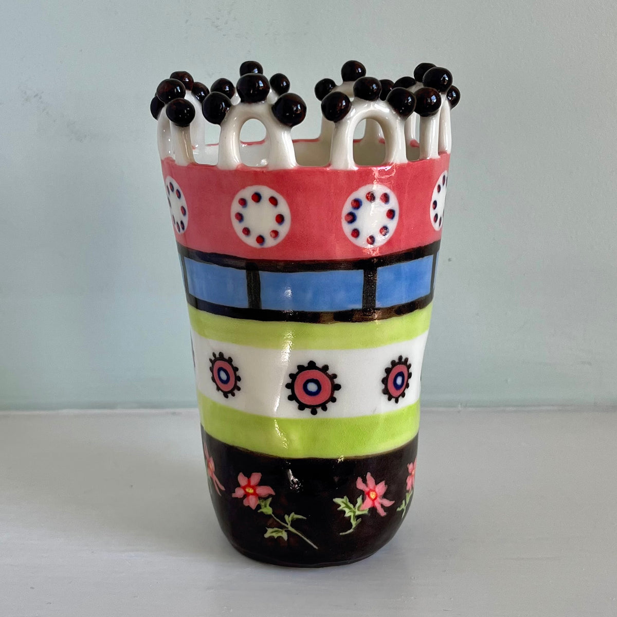 Flowers and Cogs Lady on Pastel Stripes
