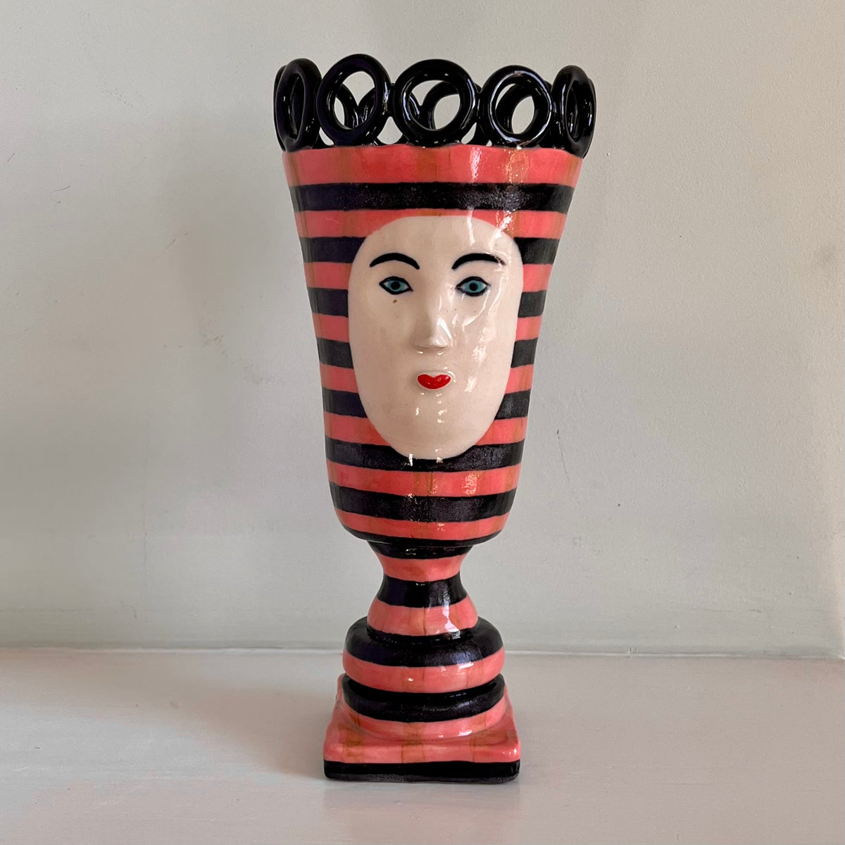 Liquorice Black and Pink Striped Vase