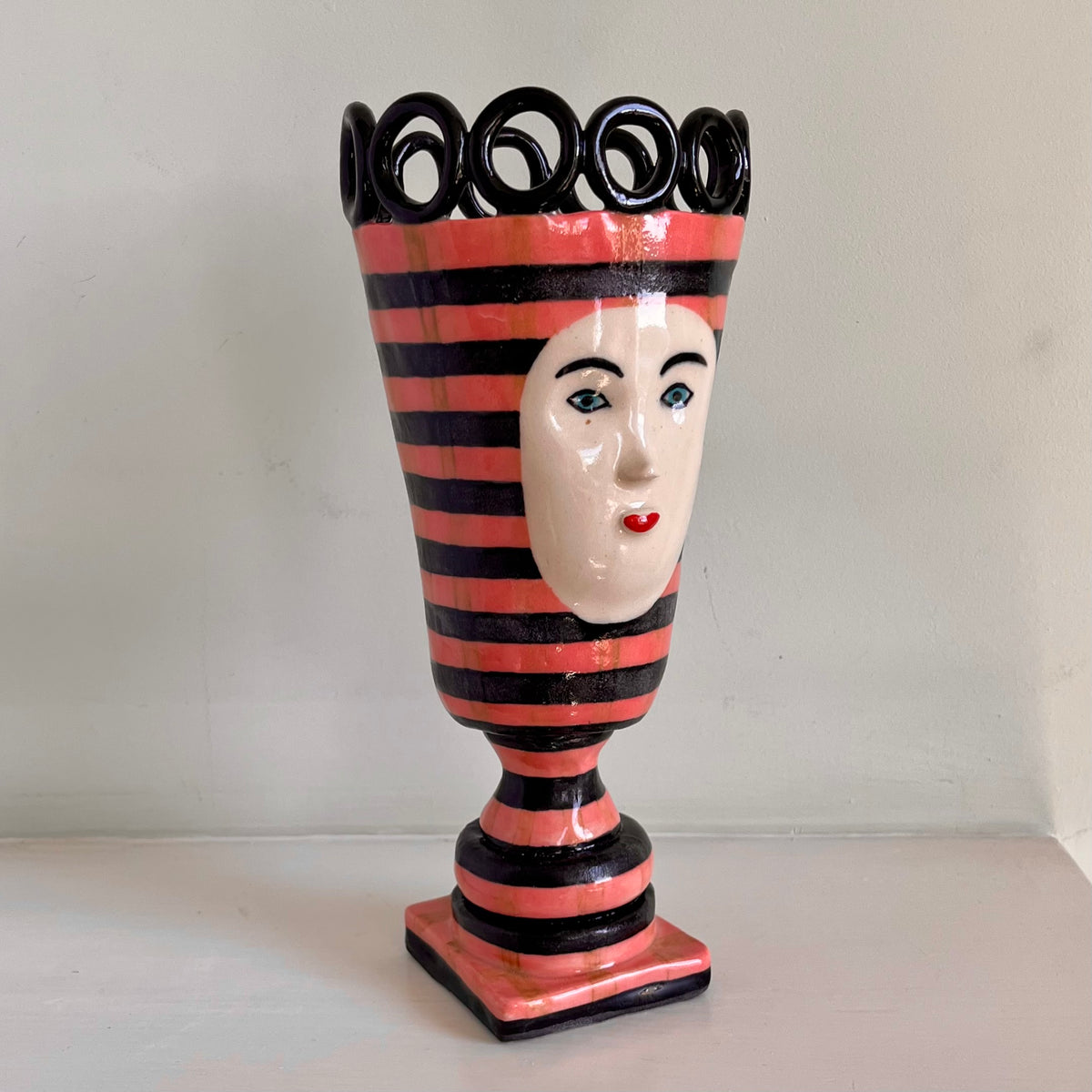 Liquorice Black and Pink Striped Vase