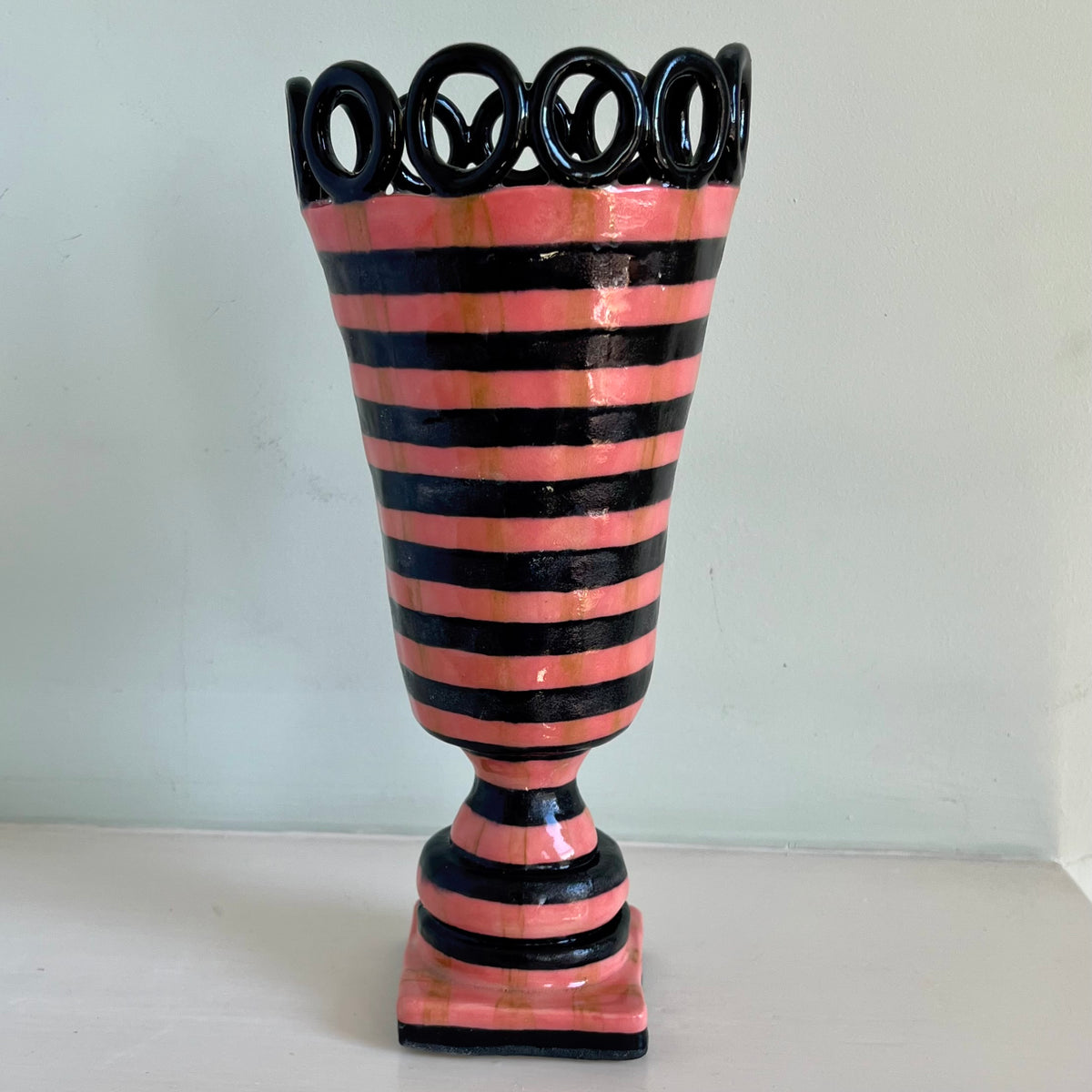 Liquorice Black and Pink Striped Vase