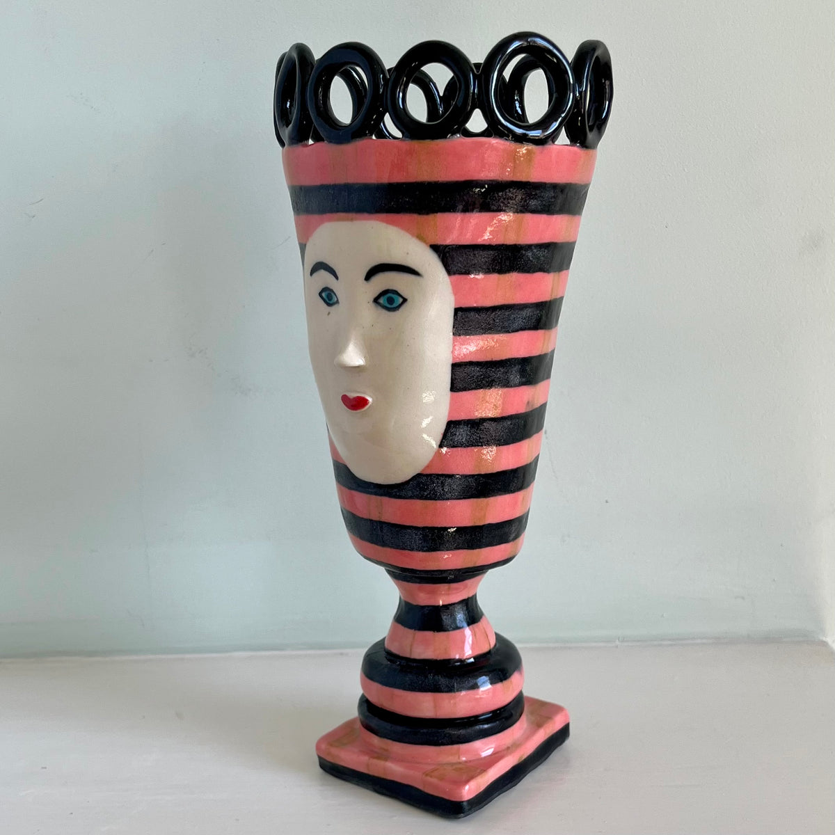 Liquorice Black and Pink Striped Vase