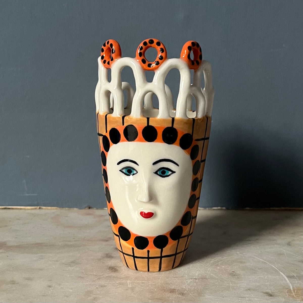 Orange and Black Dots and Lattice Lady