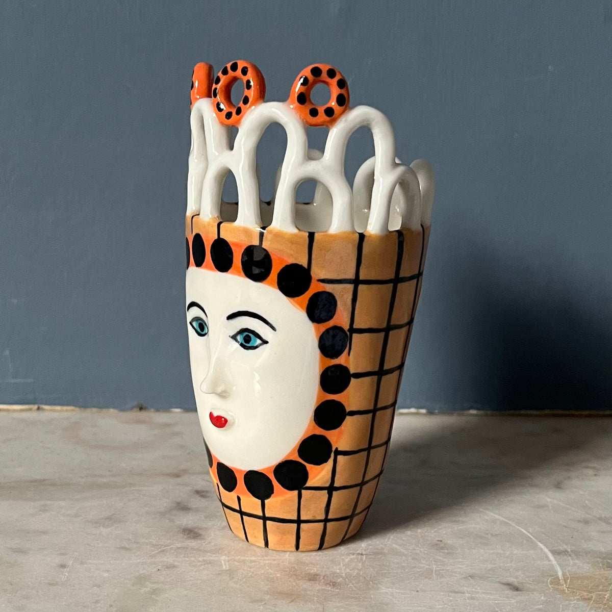 Orange and Black Dots and Lattice Lady